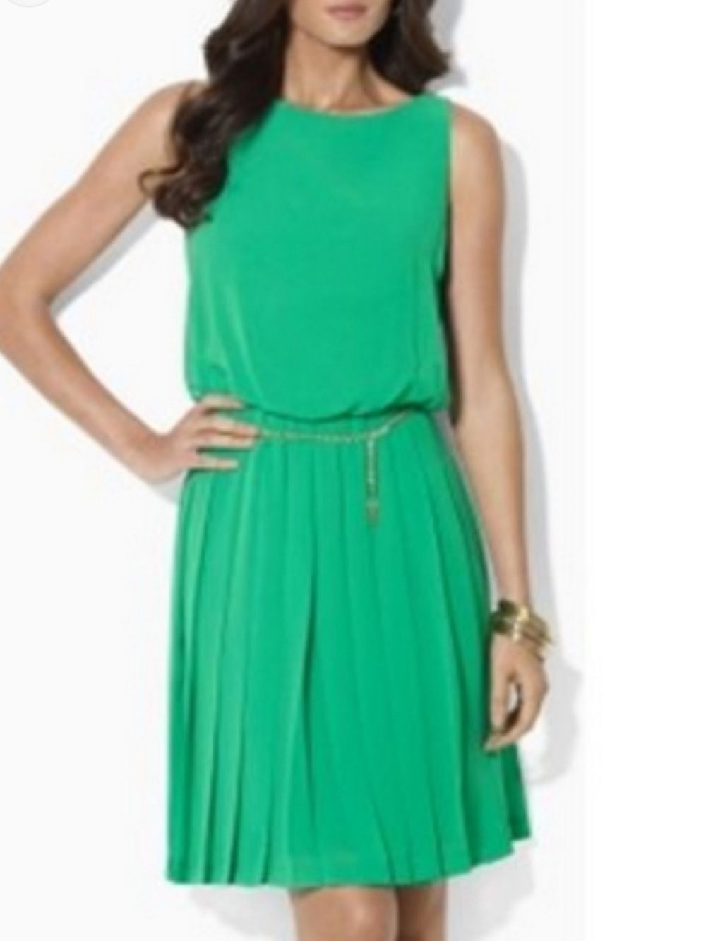 Ralph Lauren Kelly Green Sleeveless Pleated Waist Chain Women Summer Career 4